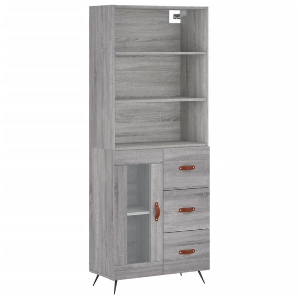 vidaXL Highboard gr&aring; sonoma 69,5x34x180 cm konstruert tre