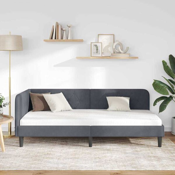 vidaXL Hjørnesengramme med hodegjerde Mørkegrå 100 x 200 cm Fløyel