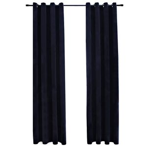 vidaXL Lystette gardiner med ringer 2 stk fl&oslash;yel svart 140x245 cm