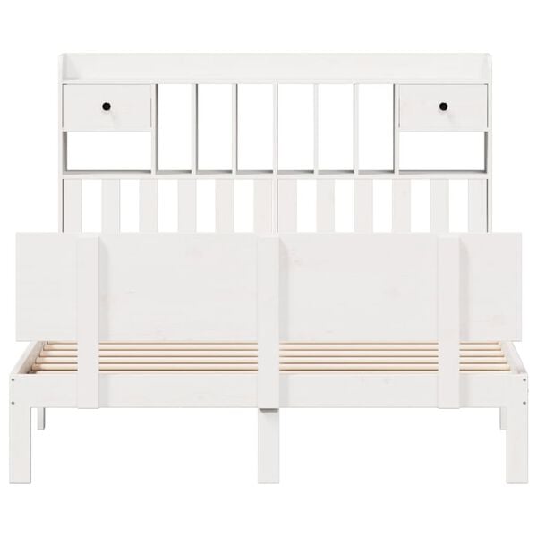 vidaXL Seng med bokhylle uten madrass hvit 140x190 cm heltre furu