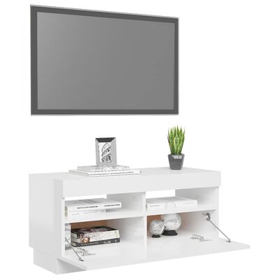 vidaXL TV-benk med LED-lys høyglans hvit 80x35x40 cm