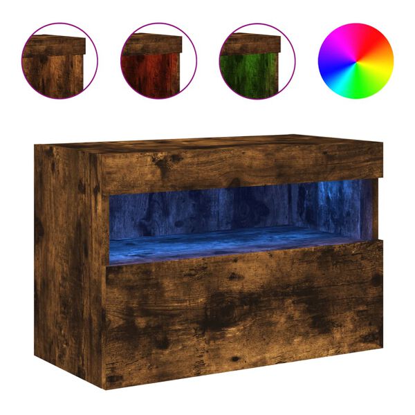 vidaXL Vegghengt TV-benk med LED røkt eik 60x30x40 cm