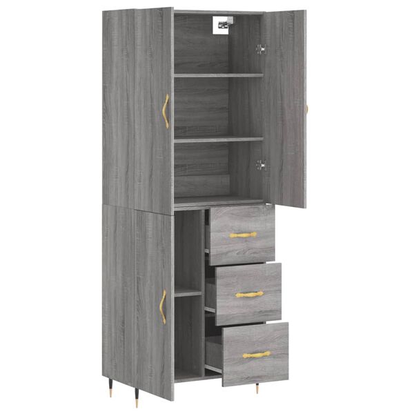 vidaXL Highboard gr&aring; sonoma 69,5x34x180 cm konstruert tre