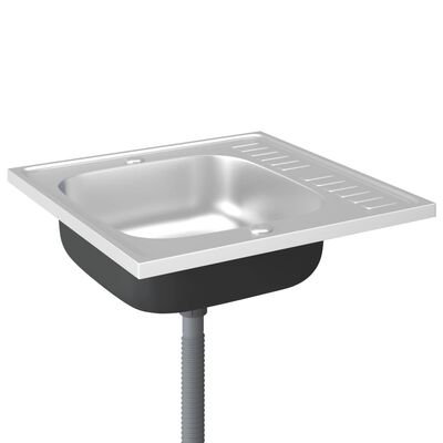 vidaXL Kjøkkenvask med avløpssett sølv 600x600x155 mm rustfritt stål