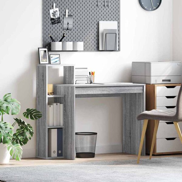 vidaXL Skrivebord med hylle Grå Sonoma 100 x 40 x 90 cm Konstruert tre
