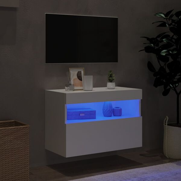 vidaXL Vegghengt TV-benk med LED hvit 60x30x40 cm