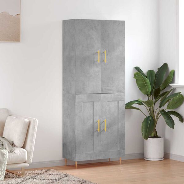 vidaXL Highboard betonggr&aring; 69,5x34x180 cm konstruert tre