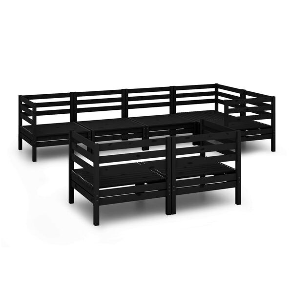 vidaXL Hagesofagruppe 7 deler svart heltre furu