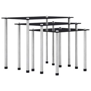 vidaXL Stablebord 3 stk svart herdet glass