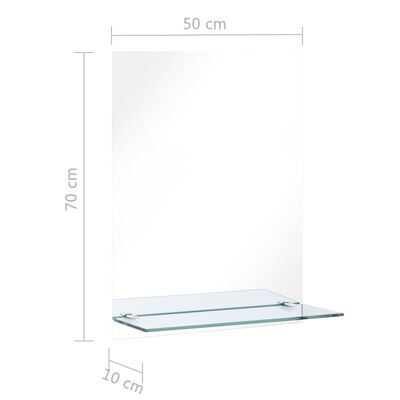 vidaXL Veggspeil med hylle 50x70 cm herdet glass