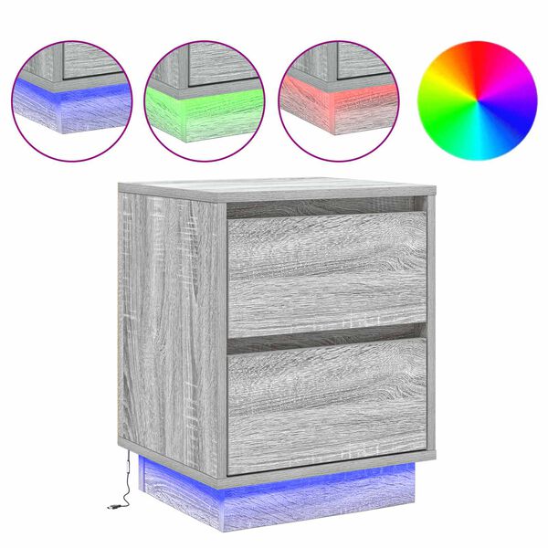 vidaXL Nattbordskap med skuff Gr&aring; 39 x 34,5 x 50 cm Konstruert tre