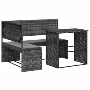 vidaXL Hagesofa med bord og puter L-formet gr&aring; polyrotting
