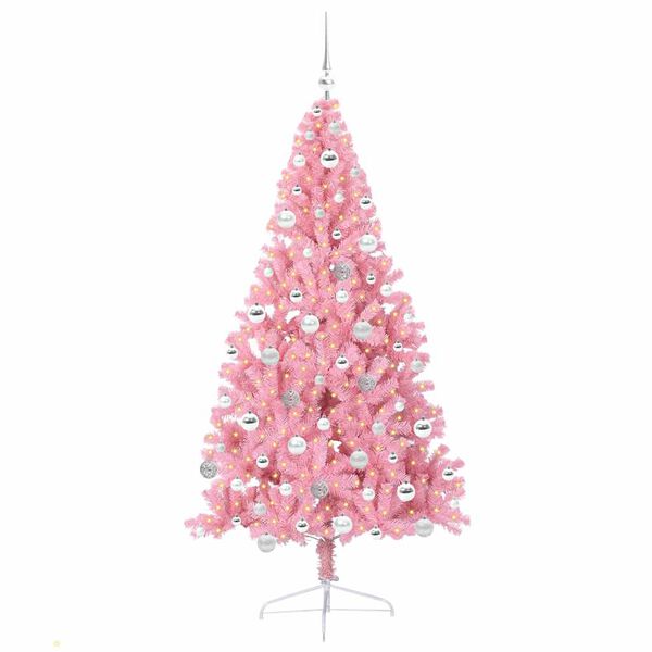 vidaXL Kunstig Forh&aring;ndsopplyst Juletre med 300 LED Rosa 180 cm PVC
