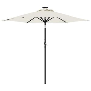 vidaXL Hageparasoll med LED og st&aring;lstang hvit 225x225x212 cm