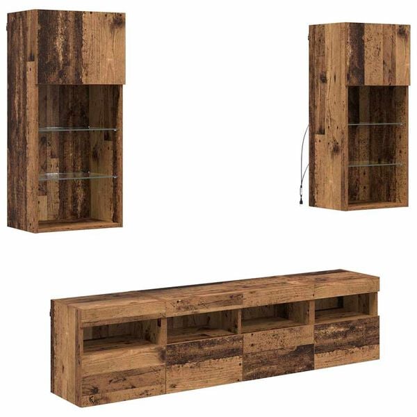 vidaXL TV veggenheter med LED 5 pcs Gamle tre 40,5 x 30 x 90 cm