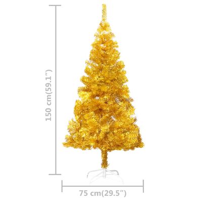 vidaXL Forhåndsbelyst kunstig juletre med kulesett gull 150 cm PVC