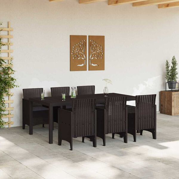 vidaXL Hage Spisegruppe 7 pcs Brun Polt rattan