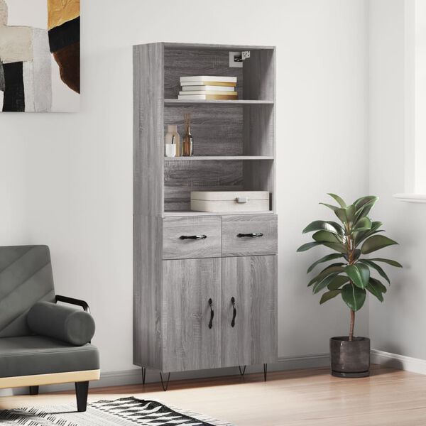 vidaXL Highboard gr&aring; sonoma 69,5x34x180 cm konstruert tre