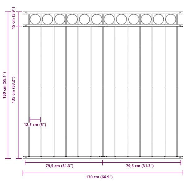 vidaXL Gjerdepanel Assen st&aring;l 1,7x1,5 m svart