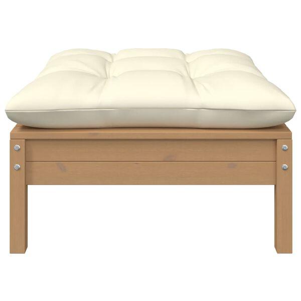 vidaXL Utendørs fotskammel med kremhvit pute honningbrun heltre furu
