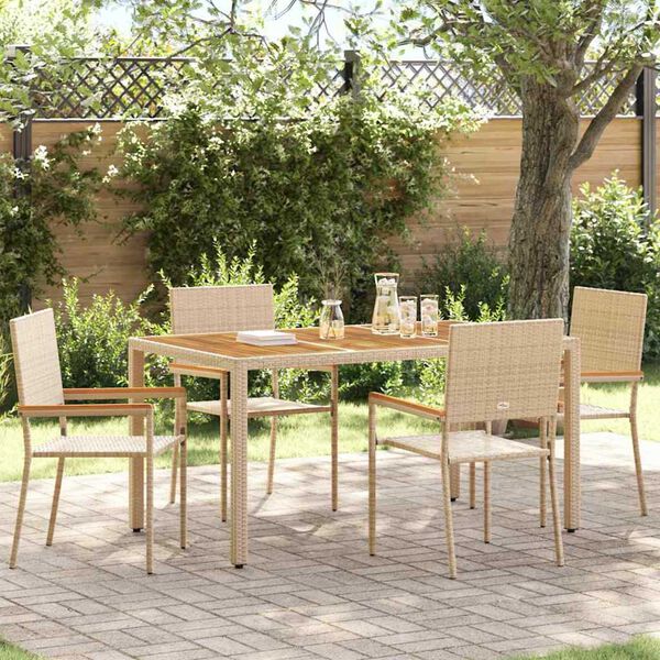 vidaXL Hage stabelstoler 4 pcs Krem og brun PE rattan, solid akasietre