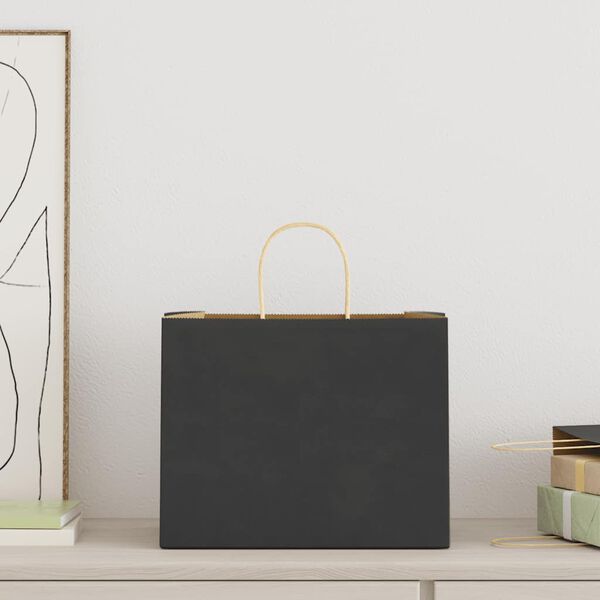 vidaXL Papirposer 250 stk med h&aring;ndtak svart 32x22x24 cm