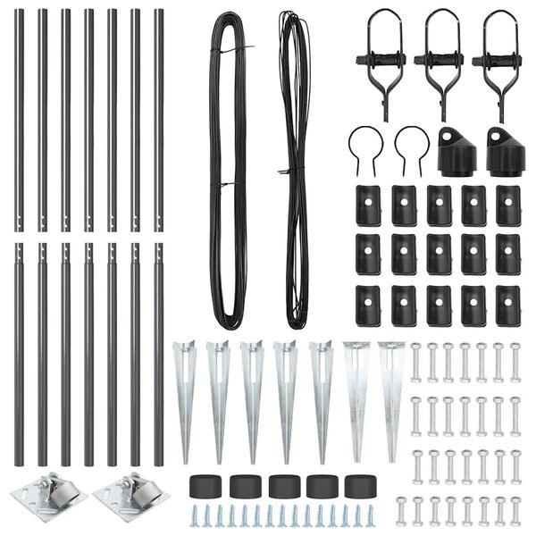 vidaXL Gjerdep&aring;le 7 pcs Gr&aring; St&aring;l