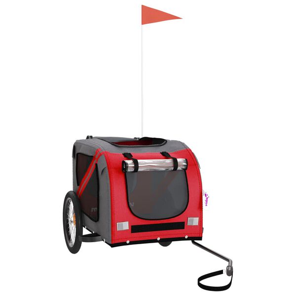 vidaXL Kjæledyrsykkelhenger rød og grå oxfordstoff og jern