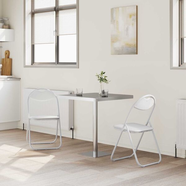 vidaXL Sammenleggbart stol 2 pcs Hvit 48 x 43,5 x 81 cm Kunstl&aelig;r