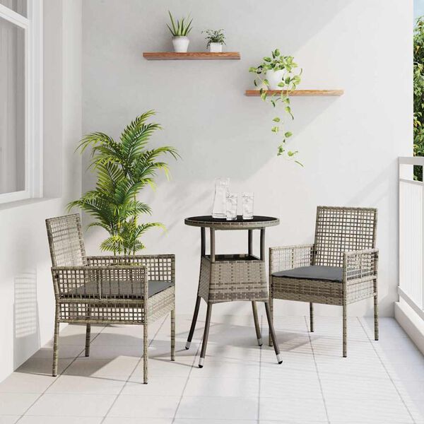 vidaXL Hage Spisegruppe 3 pcs Grå Poly rattan