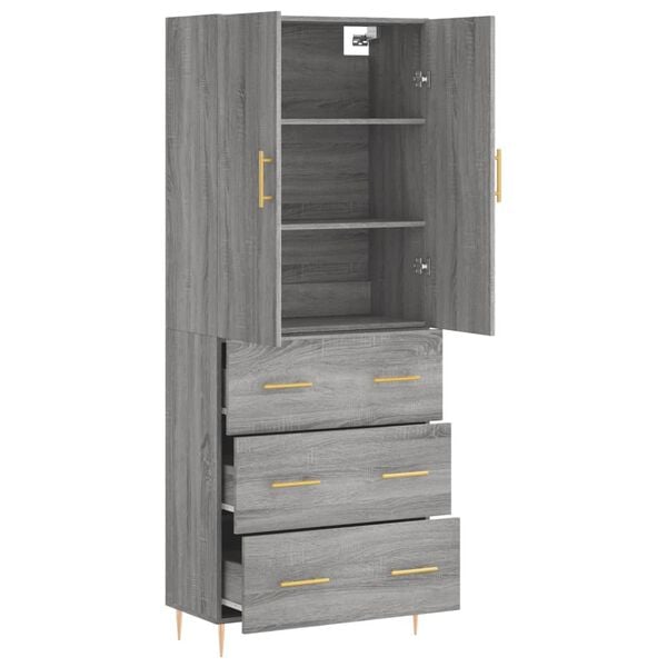 vidaXL Highboard grå sonoma 69,5x34x180 cm konstruert tre