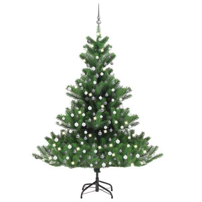 vidaXL Nordmann kunstig juletre med LED og kulesett gran grønn 210 cm
