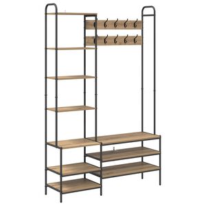 vidaXL Knaggrekker med sko benk Artisan eik 120,5 x 34 x 190 cm