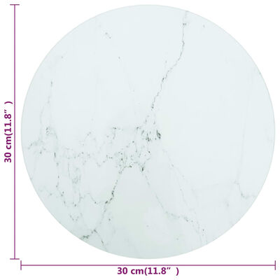 vidaXL Bordplate hvit Ø30x0,8 cm herdet glass med marmor design