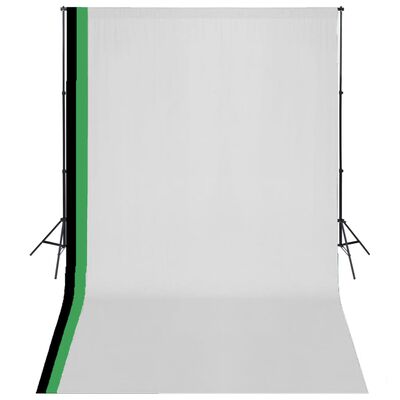 vidaXL Fotostudiosett med 3 fargerike bakgrunner bomull justerbar ramme 3x5 m