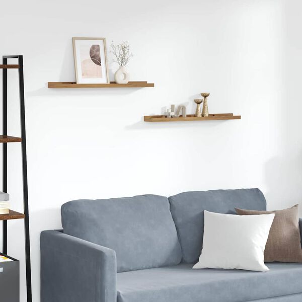 vidaXL Vegghylle med hylle 2 pcs Brun 60 x 9 x 3 cm Konstruert tre