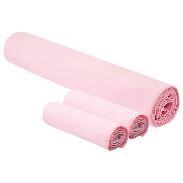 vidaXL Sports håndklesett 3 pcs Rosa Polyester og polyamid