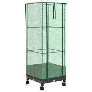 vidaXL Hageplantekasse med drivhusdeksel og hjul Brun 40 x 40 x 129 cm