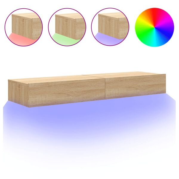 vidaXL TV-benker med LED-lys 2 stk sonoma eik 60x35x15,5 cm