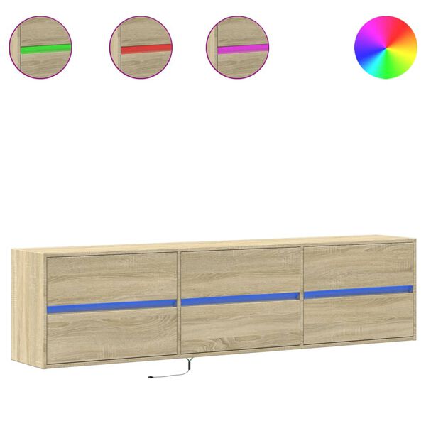 vidaXL Vegghengt TV-benk med LED sonoma eik 180x31x45 cm