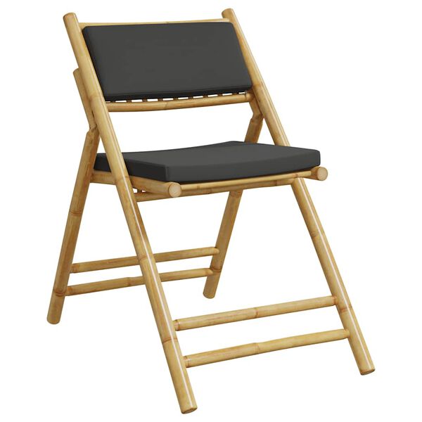 vidaXL Sammenleggbare bistrostoler 4 stk med mørkegrå puter bambus