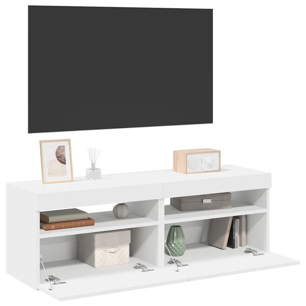 vidaXL TV-benker med LED-lys 2 stk hvit 60x35x40 cm