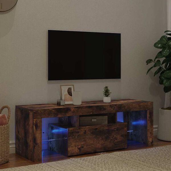 vidaXL TV-benk med LED-lys r&oslash;kt eik 120x35x40 cm