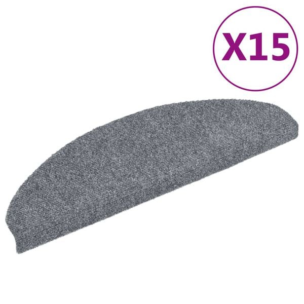 vidaXL Trappematter selvklebende 15 stk 65x21x4 cm lysegrå halvrund store