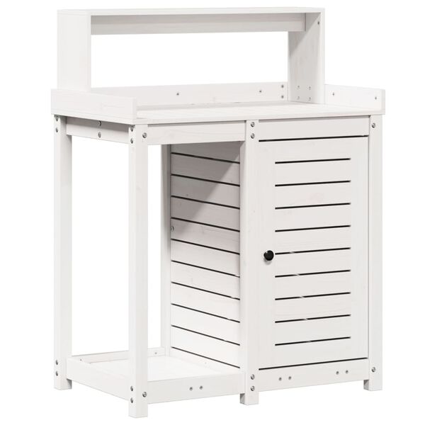 vidaXL Pottebord med hyller hvit 82,5x50x109,5 cm heltre furu
