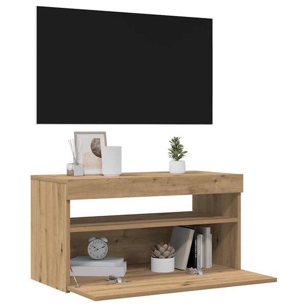 vidaXL TV-benk med LED-lys 2 stk artisan eik konstruert tre