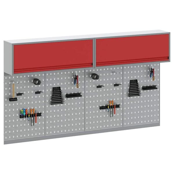vidaXL Verkt&oslash;yskab og Pegboard Sett 6 pcs R&oslash;d 200 x 25 x 115 cm St&aring;l