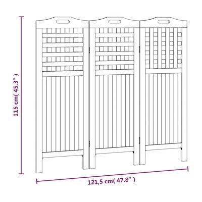 vidaXL Romdeler 3 paneler 121,5x2x115 cm heltre akasie