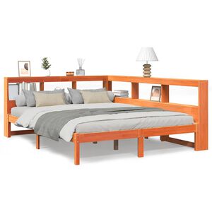 vidaXL Seng med bokhylle uten madrass voksbrun 140x190 cm heltre furu