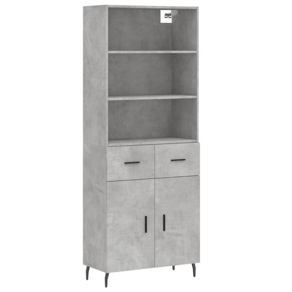 vidaXL Highboard betonggr&aring; 69,5x34x180 cm konstruert tre